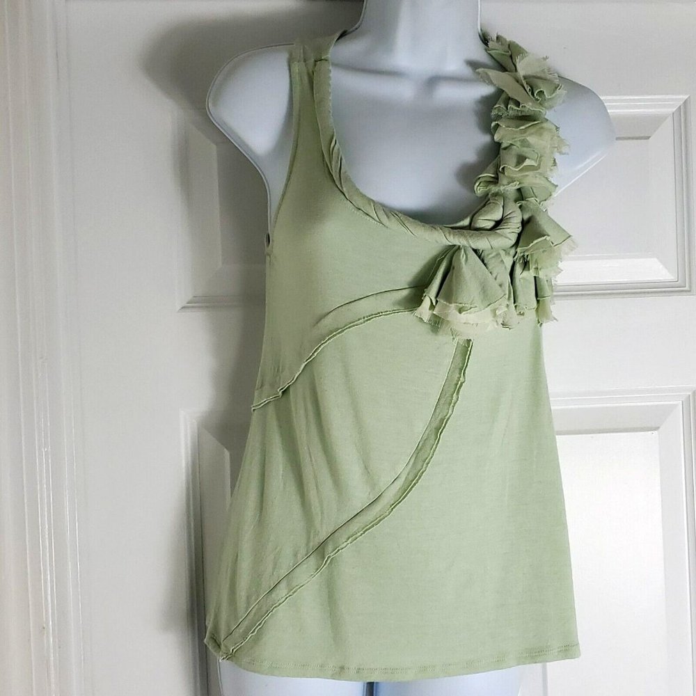 One September Mint Green Floral‎ Sewn Shoulder Blouse Top Womens Size P